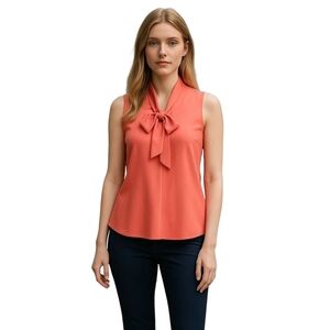 Kasper Women's Sleeveless Tie Neck Top Orange Petite Small NWT